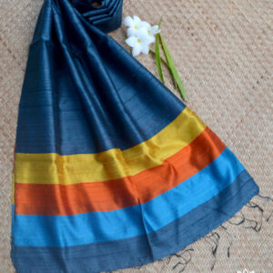Raw Silk Stole with Multi-coloured Border – MCASTR011